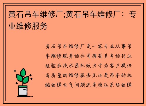 黄石吊车维修厂;黄石吊车维修厂：专业维修服务